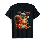 Funny Christmas Squirrel Lights Reindeer Antlers Christmas T-Shirt