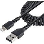 StarTech.com Câble USB vers Lightning de 50cm - Certifié Mfi - Adaptateur USB Lightning Noir, Gaine en TPE - Cordon Chargeur Iphone/Lightning Spiralé en Fibre Aramide Très Résistant (RUSB2ALT50CMBC)