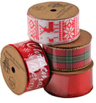 Christmas Craft Ribbon 10.8m - Tartan Satin Word Nordic - Set of 4