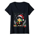 Womens Tuxedo Cat Christmas Santa Hat Funny Meowy Cats Women Men V-Neck T-Shirt