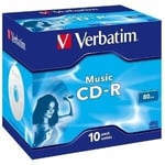 verbatim cd-r audio, 43365, 10 kpl, 16x, 80 min, 12 cm, ei painokelpoinen, korukotelo, tietojen arkistointiin