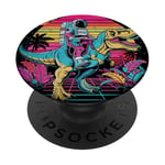 Astronaute Riding Dinosaur Lover Retro Space Galaxy T-Rex PopSockets PopGrip Adhésif