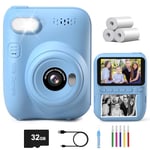 Gofunly Kids Camera Instant Print, 3.0'' Big Screen Instant Camera for Kids with 32G Card & 3 Print Paper, 1080P HD Video Kids Digital Camera for Toddler Age 3-12 Years Old Boys & Girls Birthday Gifts