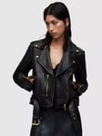 AllSaints Balfern Leather Biker Jacket, Black/Gold