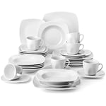 MALACASA Dinner Sets for 6 People, 30-Piece Porcelain Plates and Bowls Set Ivory White Modern Crockery Sets with 6-Piece Dinner Plates/Dessert Plates/Soup Plates/Cups and Saucers, Series Julia