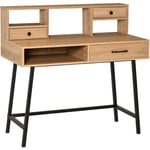 Homcom - Bureau secrétaire style industriel dim. 105L x 55l x 100H cm 3 tiroirs + 3 niches piètement métal noir plateau imitation bois