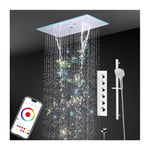 OihPaw Système de Douche Thermostatique Musical,LED 64 Couleurs Bluetooth Colonne Douche Encastré Ensemble de Douche avec 600 * 300mm 9 Fonctions Tête de Douche,Douchette,Chrome