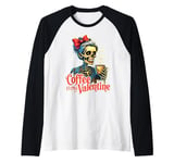 Skeleton Coffee Is My Valentine Retro Valentines Day Womens Raglan Baseball Tee