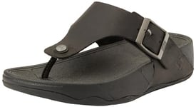 Fitflop TRAKK II MENS BUCKLE LEATHER TOE-POST SANDALS Men's, BLACK, 12 UK