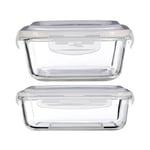 Freska 800/1520ml Borosilicate Glass Lunch Box Food Container Airtight Lid Set