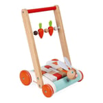 Janod Rabbit Pushcart with Blocks | Wooden Push Along Baby Walker | Age 12m+