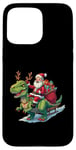 Coque pour iPhone 15 Pro Max Costume de pyjama Père Noël chevauchant dinosaure T rex cerf lumières de Noël