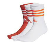 adidas Unisex 3-Stripes Cushioned Crew Socks 3 Pairs, White/Preloved Red/Solar Red, 8.5-10