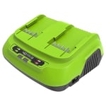 Greenworks Chargeur de Batterie Double Fente 40V 8A - Chargeur pour Outils Jardin & Électriques Greenworks, Charge Batterie 2Ah en 30 Min, Pour Batteries 40V Greenworks, Garantie 3 Ans - G40X2UC8