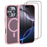 32nd Magnetic case cover for iPhone 16 Pro Max (6.9") Compatible with MagSafe + 2 Screen Protectors, Slim Back Shockproof Protective Phone Cover – Pink