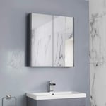 100% Waterproof 600mm Mirror Cabinet Dark Gloss Grey Wall Mounted Storage Unit