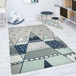 Tapis Chambre Enfant Tapis De Jeux Tapis Bébé Étoiles Tente Tipi Motif Gris Vert 80 cm rond - Paco Home