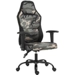 HOMCOM Fauteuil gaming militaire - chaise gamer - inclinable, hauteur réglable assise & accoudoirs, pivotant - polyester noir vert