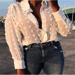 Women'S Shirt Womens Tops And Blouses Elegant Long Sleeve Chemise Femme Polka Dot Loose Ol Shirt Ladies Chiffon Blouse-White_S