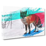 Red Fox in Winter Forest (2) V2 Canvas Print for Living Room Bedroom Home Office Décor, Wall Art Picture Ready to Hang, 30 x 20 Inch (76 x 50 cm)