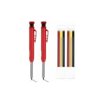 Ahlsen - Lot de 2 porte-mines charpentier automatiques solides avec recharges crayon pour le dessin, travail du bois plomb, Noir, Jaune, Rouge,