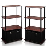 Furinno 2-NW889DC Go Green 4-Tier Multipurpose Storage Shelf with Bins, Set of 2, Dark Cherry