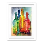 Artery8 Coloured Glass Cider Bottles Still Life Watercolour Painting Artwork Framed Wall Art Print 18X24 Inch