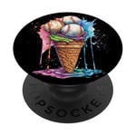 Ice Cream Baseball – Cône de glace mignon tenant des balles de baseball PopSockets PopGrip Adhésif