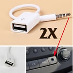 2X 3.5mm Male AUX Audio Plug Jack To USB 2.0 Female Converter Extention Cable