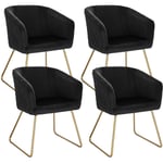 Woltu - Lot de 4 Chaise de Salle à Manger Siège en Velours, Chaise de Cuisine Pieds en métal doré fauteuil de Salon, Noir