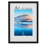 A3 Frame, 29.7 X 42 cm Wooden A3 Picture Frame, A3 Photo Frame With Perspex Glass, Wall-Mounted A3 Poster Frame Frame, A3 Photo Frame for A3 Print, Bedroom and Living Room Decoration(Black)