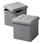 WOLTU Lot de 2 Tabouret Cube de Rangement Repose Pieds Pliant,Couvercle Amovible siège en Lin, 37,5x37,5x38cm (L x L x H) Gris Clair SH06hgr-2