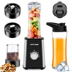 KITCANIS Mixer Smoothie Maker 800W, 3 in 1 Multifunctional Smoothie Blender with 3 Adjustable Speeds, 600ML Portable Bottle and 300ML Grinding Cup for Ice, Fruit, Vegetable, nut, BPA-Free