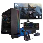 PC Gamer Complet - Intel Core i7-12700F, Nvidia RTX 3050, 16Go RAM, 2To SSD, FDOS, Moniteur 27  QHD HDR, clarier (QWERTY) + casque + écuteurs + souris + tapis de souris - Neuf