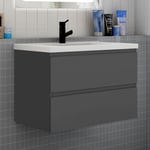 Meuble de salle de bain avec lavabo, 80 cm, 2 tiroirs avec fermeture amortie, meuble suspendu anthracite