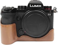 Étui pour appareil photo Panasonic S5, demi-étui en cuir synthétique compatible avec Panasonic Lumix DC-S5, DC-S5II, DC-S5IIX, café.[G238]