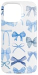 Coque pour iPhone 15 Pro Max Esthétique Bleu Rubans et Nœuds Aquarelle Douce Fille