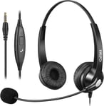 Casque Micro 3,5mm pour PC Téléphone Portable, Oreillette Filaire avec Micro Anti-Bruit pour iPhone Ordinateur Télétravail Visioconférence Zoom Centre d'Appels, Contrôle en Ligne, Chat Claire