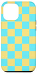 Coque pour iPhone 14 Plus Jaune et bleu à carreaux, esthétique, rétro, années 70