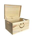 Large Wooden Box Storage Chest Trunk Toy Memory Keepsake Smile Boxes Lid Hinges