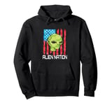 Funny Alien UFO USA Flag and Green Alien Head Pullover Hoodie