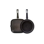 KARACA Biogranite Induction Pan Set, 2 Pieces, Black/Gold, Casserole and Egg Pan Set, Biogranite, Pan, Egg Pan, Non-Stick Function, Advanced Technology, Households and Families