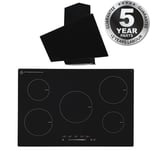 SIA 90cm Black 5 Zone Touch Control Induction Hob & Angled Glass Cooker Hood Fan