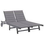 Transat Chaise Longue Bain De Soleil Lit De Jardin Terrasse Meuble D'extérieur 2 Places Avec Coussin Gris Acacia Helloshop26 02_0012230