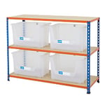 BiGDUG Premium Large Stacking Pick Bin Kit with 3 Levels and 4 Bins Chipboard, Steel 915 x 1220 x 455 mm Blue, Orange