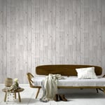 Fresco Grey Neutral Rustic Wood Panel Plank (Wood Grain) Effect Wallpaper 101693