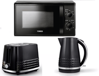 Tower Solitaire 1.7L Black Kettle, 2 slice Toaster & 20L T24034BLK Microwave Set