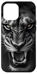 Coque pour iPhone 12 Pro Max Majestic Lion Face grondante Noir foncé et blanc