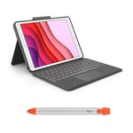 Logitech Combo Touch keyboard case for iPad (7th gen - 2019 | 8th gen - 2020 | 9th gen - 2021) Crayon digital pencil for all iPads (2018 releases and later) - QWERTY UK - Graphite