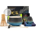 TEANAGOO Set de Matcha Japonais (7pcs) Matcha Whisk Kit Mtacha Matcha Bowl with pouring Spout Whisk Bamboo Matcha Whisk (chasen) Scoop (chashaku) Whisk Holder. N23, Gradient Navy, Matcha thé vert